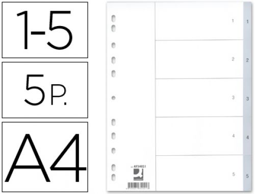 Separador numerico q-connect plastico 1-5 conjunto de 5 separadores din a4 multiperfurados , Q-connect , 32576 , 5705831340213
